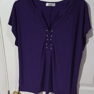 89th & Madison Deep Purple Lace-Up Blouse